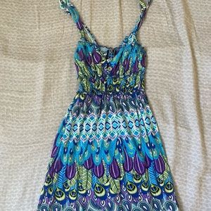 Colorful Peacock Print Mini Dress
